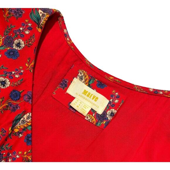 Women's Anthropologie Maeve Short Floral Faux Wrap Hi-Low Dress Red, Size 6, EUC - Picture 5 of 5